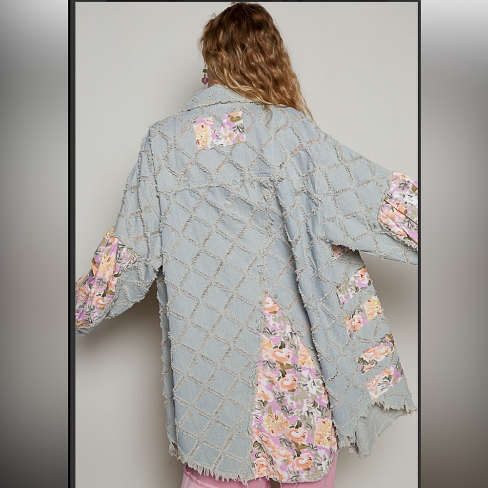 POL Floral Patchwork Jacket Duster Denim S 🩷 - Picture 3 of 7